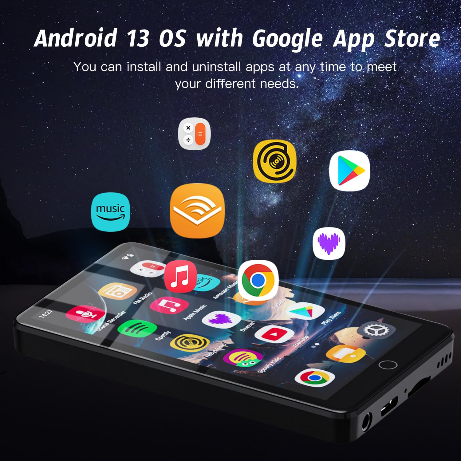 Amazon.co.jp: 160GB Android 13 MP3プレーヤー BluetoothとWiFi、4
